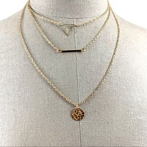 NEW 14K gold plated triangle, bar & coin necklace